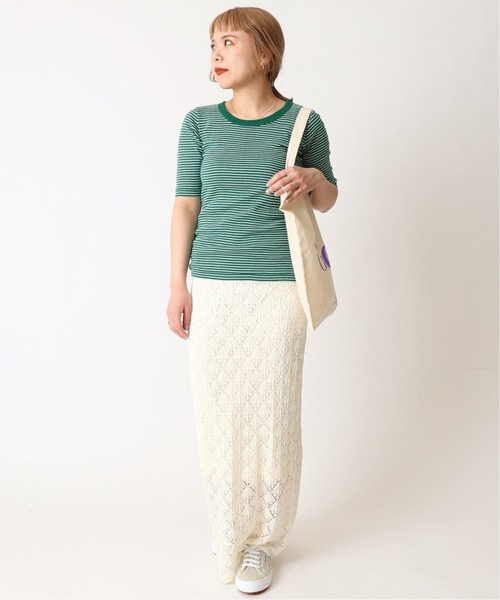 U by SPICK&SPAN(ユーバイスピックアンドスパン)の「【MILLER/ミラー】 ボーダー5分袖クルーネックプルオーバー2◆(Tシャツ/カットソー・レディース・グリーン/サックスブルー/レッド・FREE)」の4枚目の写真