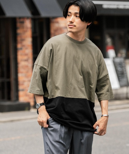 ITEMS URBANRESEARCH（アイテムズ アーバンリサーチ）の「バイカラー天竺半袖Tシャツ（Tシャツ/カットソー・メンズ・カーキ/ホワイト/ボルドー・LARGE/MEDIUM）」の3枚目の写真