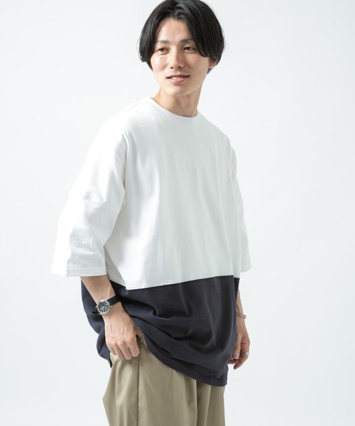 ITEMS URBANRESEARCH（アイテムズ アーバンリサーチ）の「バイカラー天竺半袖Tシャツ（Tシャツ/カットソー・メンズ・カーキ/ホワイト/ボルドー・LARGE/MEDIUM）」の9枚目の写真