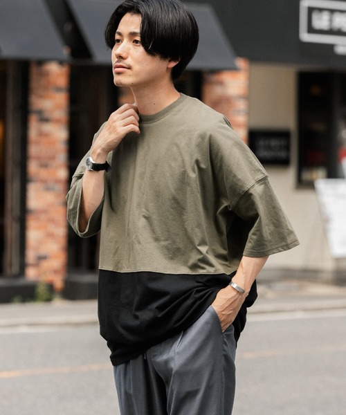 ITEMS URBANRESEARCH（アイテムズ アーバンリサーチ）の「バイカラー天竺半袖Tシャツ（Tシャツ/カットソー・メンズ・カーキ/ホワイト/ボルドー・LARGE/MEDIUM）」の16枚目の写真