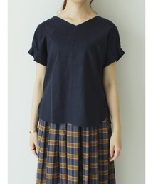 レーヨンリネン袖口タックブラウス