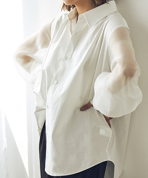 CREDONA（クレドナ）の「シアースリーブSH（シャツ/ブラウス・レディース・ホワイト/ブラック・FREE）」の12枚目の写真