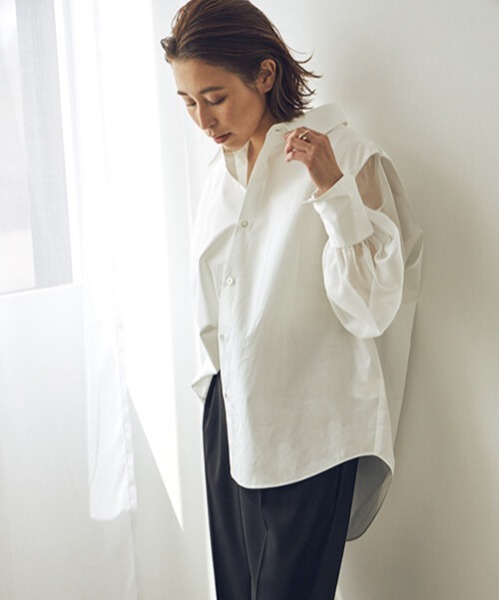 CREDONA（クレドナ）の「シアースリーブSH（シャツ/ブラウス・レディース・ホワイト/ブラック・FREE）」の3枚目の写真