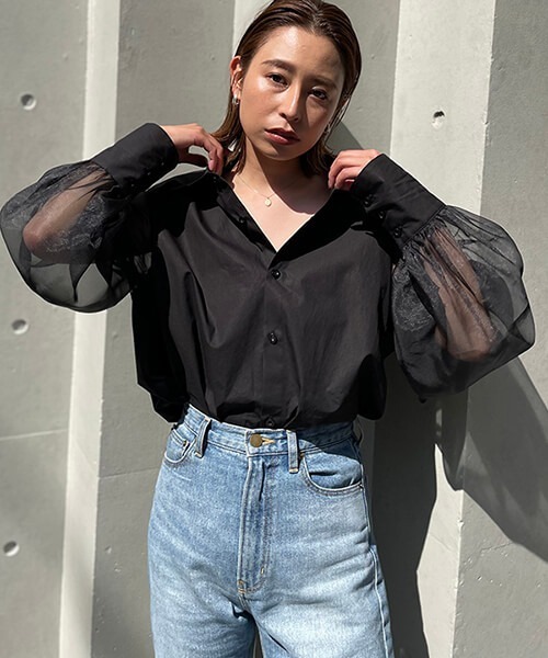 CREDONA（クレドナ）の「シアースリーブSH（シャツ/ブラウス・レディース・ホワイト/ブラック・FREE）」の6枚目の写真