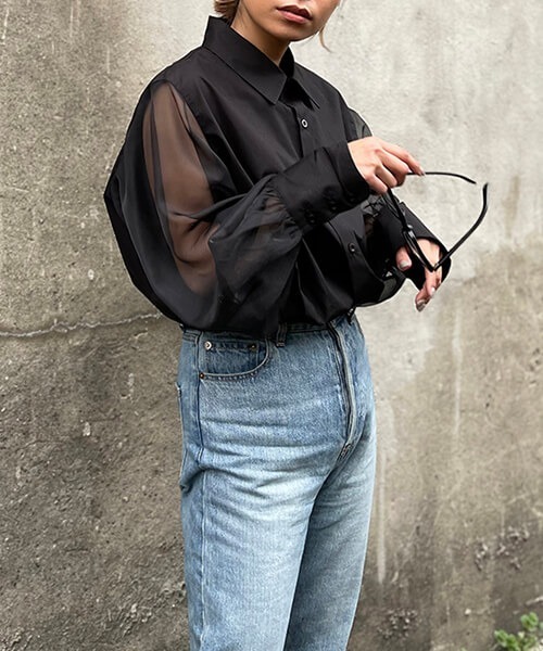 CREDONA（クレドナ）の「シアースリーブSH（シャツ/ブラウス・レディース・ホワイト/ブラック・FREE）」の13枚目の写真