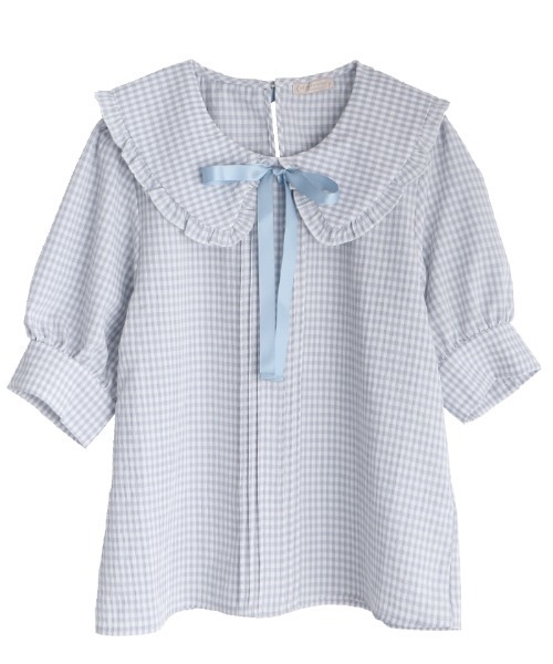 axes femme POETIQUE（アクシーズファムポエティック）の「ギンガムチェックフリルＢＬ（シャツ/ブラウス・レディース・サックスブルー/ピンク/ブラック・MEDIUM）」の3枚目の写真