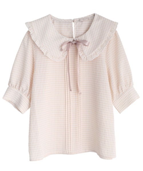 axes femme POETIQUE（アクシーズファムポエティック）の「ギンガムチェックフリルＢＬ（シャツ/ブラウス・レディース・サックスブルー/ピンク/ブラック・MEDIUM）」の2枚目の写真