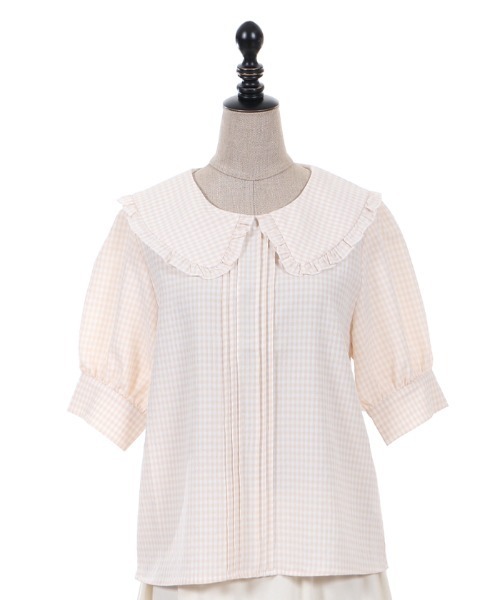 axes femme POETIQUE（アクシーズファムポエティック）の「ギンガムチェックフリルＢＬ（シャツ/ブラウス・レディース・サックスブルー/ピンク/ブラック・MEDIUM）」の9枚目の写真
