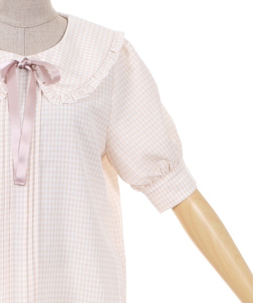 axes femme POETIQUE（アクシーズファムポエティック）の「ギンガムチェックフリルＢＬ（シャツ/ブラウス・レディース・サックスブルー/ピンク/ブラック・MEDIUM）」の5枚目の写真