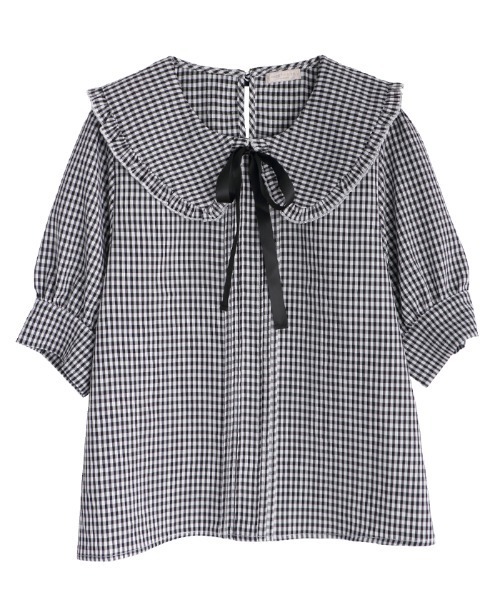 axes femme POETIQUE（アクシーズファムポエティック）の「ギンガムチェックフリルＢＬ（シャツ/ブラウス・レディース・サックスブルー/ピンク/ブラック・MEDIUM）」の4枚目の写真