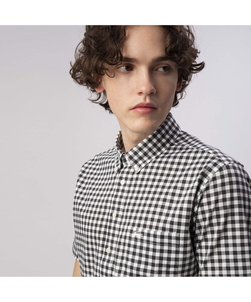LACOSTE（ラコステ）の「ギンガムチェック半袖ビジネスシャツ（シャツ/ブラウス・メンズ・ブラック/ネイビー/ダークベージュ・2/4/6/3/5）」の11枚目の写真