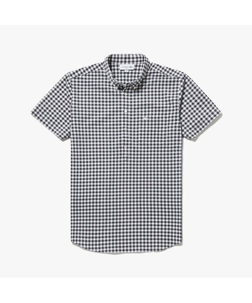 LACOSTE（ラコステ）の「ギンガムチェック半袖ビジネスシャツ（シャツ/ブラウス・メンズ・ブラック/ネイビー/ダークベージュ・2/4/6/3/5）」の4枚目の写真