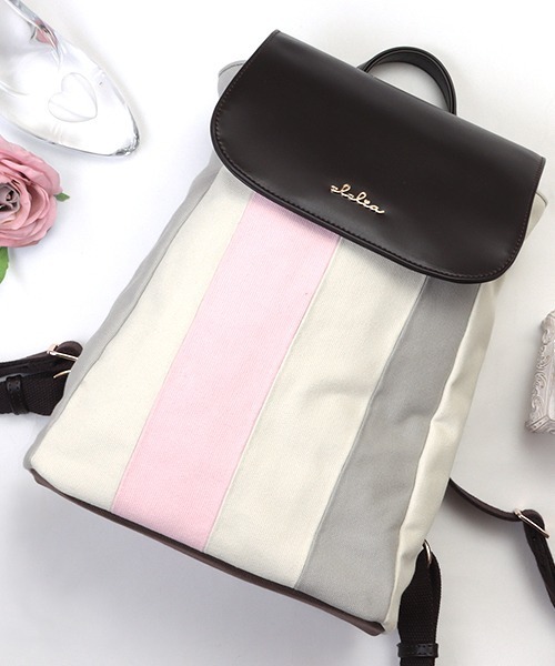 Clelia（クレリア）の「マルチカラーキャンバス×合成皮革フラップリュックサック（バックパック/リュック・レディース・パープル系その他/グレー系その他/ラベンダー/ピンク系その他/ブラウン系その他・ONE SIZE）」の6枚目の写真