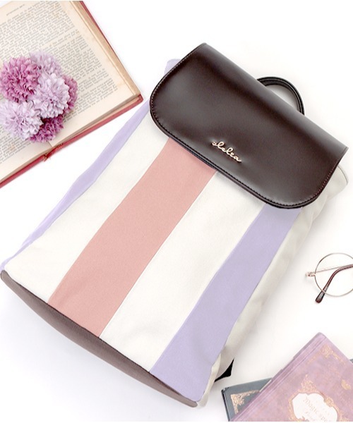 Clelia（クレリア）の「マルチカラーキャンバス×合成皮革フラップリュックサック（バックパック/リュック・レディース・パープル系その他/グレー系その他/ラベンダー/ピンク系その他/ブラウン系その他・ONE SIZE）」の12枚目の写真
