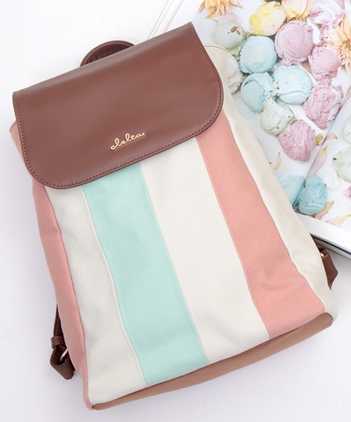 Clelia（クレリア）の「マルチカラーキャンバス×合成皮革フラップリュックサック（バックパック/リュック・レディース・パープル系その他/グレー系その他/ラベンダー/ピンク系その他/ブラウン系その他・ONE SIZE）」の14枚目の写真