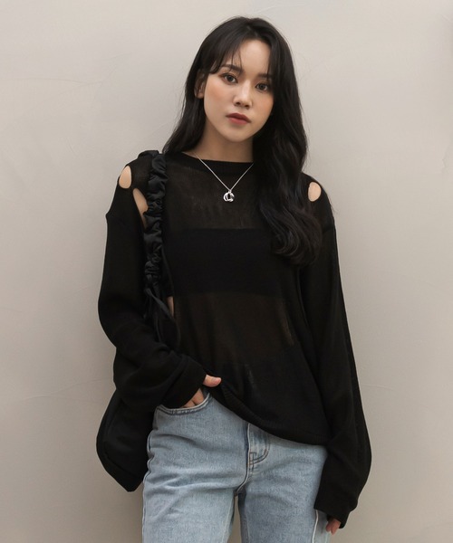 UNE MANSION（ユヌマンション）の「ユニークスリーホールニット（Tシャツ/カットソー・レディース・ホワイト/ブラック/グレー・FREE）」の3枚目の写真