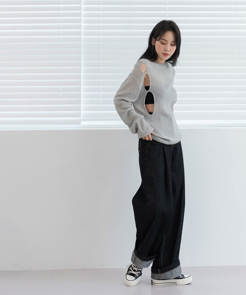 UNE MANSION（ユヌマンション）の「ユニークスリーホールニット（Tシャツ/カットソー・レディース・ホワイト/ブラック/グレー・FREE）」の19枚目の写真