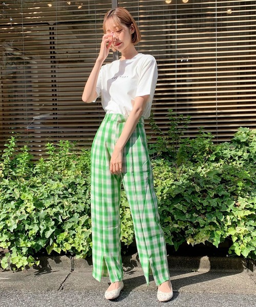 titty＆Co. PETIT（ティティアンドコープティ）の「【titty&Co.PETIT】チェックスリットスラックス（スラックス・レディース・グリーン/ライトブルー・SMALL/MEDIUM）」の2枚目の写真