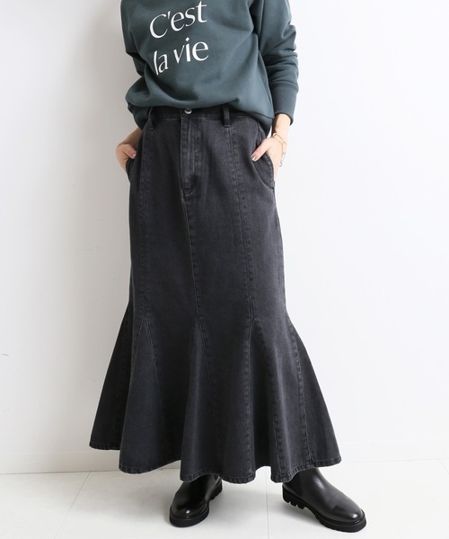 SLOBE IENA（スローブイエナ）の「LE DENIM × MARITAS ヘムフレアスカート【洗濯機使用可能】◆（デニムスカート・レディース・グレー/ネイビー・36/38/40）」の2枚目の写真