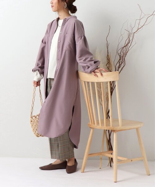 frames RAY CASSIN（フレームスレイカズン）の「バンドカラー両ポケシャツワンピース（シャツワンピース・レディース・ラベンダー/グレイッシュベージュ/グレー系/ブラウン系・FREE）」の4枚目の写真