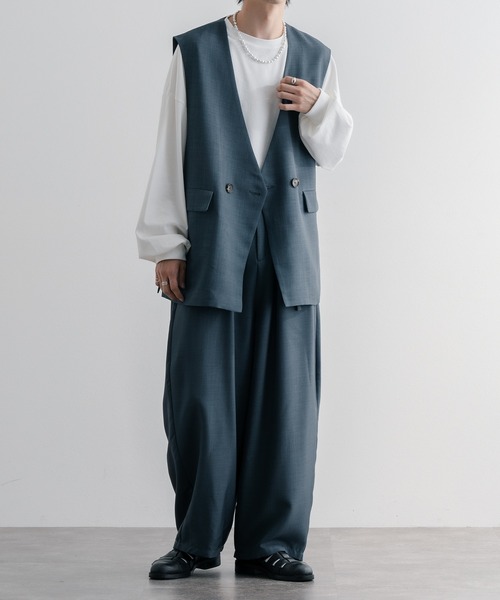 epnok（エプノック）の「ハイウエストタックワイドパンツ（スラックス・メンズ・ブラウン/グレイッシュブルー/ナチュラル・SMALL/MEDIUM/LARGE）」の13枚目の写真