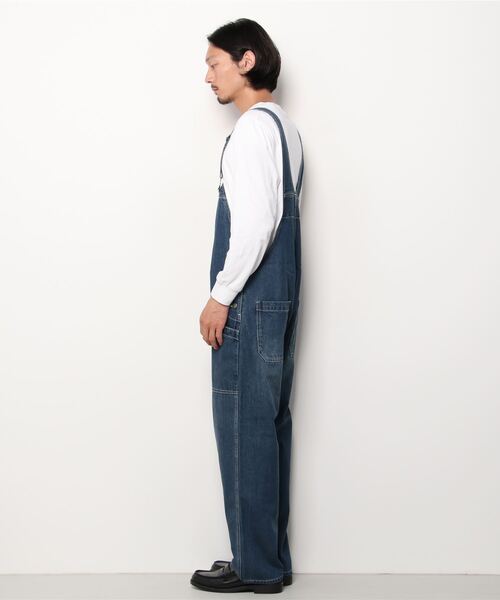 FREE GATE(フリーゲート)の「FREE GATE スラブデニム フロントジップ ワイドシルエット オーバーオール サロペット(サロペット/オーバーオール・メンズ・ネイビー/ブルー/ストライプ・SS/S/M/XL/L)」の4枚目の写真