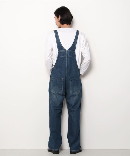 FREE GATE(フリーゲート)の「FREE GATE スラブデニム フロントジップ ワイドシルエット オーバーオール サロペット(サロペット/オーバーオール・メンズ・ネイビー/ブルー/ストライプ・SS/S/M/XL/L)」の5枚目の写真