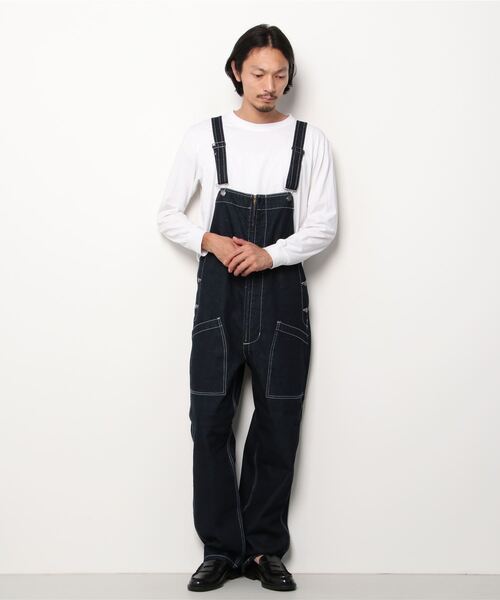 FREE GATE(フリーゲート)の「FREE GATE スラブデニム フロントジップ ワイドシルエット オーバーオール サロペット(サロペット/オーバーオール・メンズ・ネイビー/ブルー/ストライプ・SS/S/M/XL/L)」の16枚目の写真
