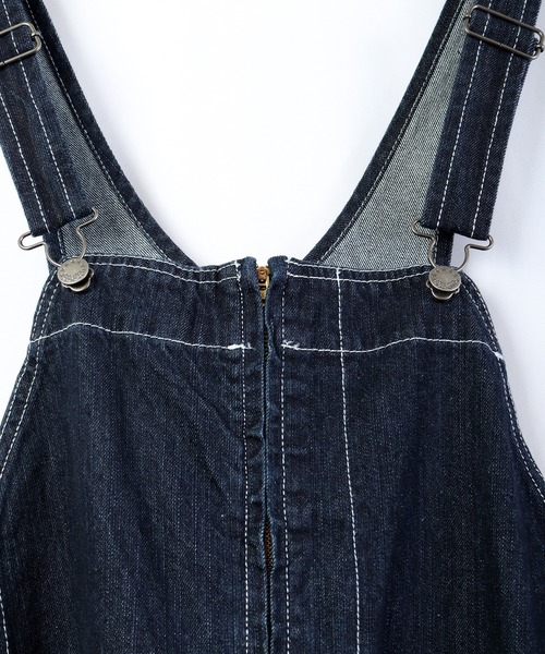 FREE GATE(フリーゲート)の「FREE GATE スラブデニム フロントジップ ワイドシルエット オーバーオール サロペット(サロペット/オーバーオール・メンズ・ネイビー/ブルー/ストライプ・SS/S/M/XL/L)」の7枚目の写真