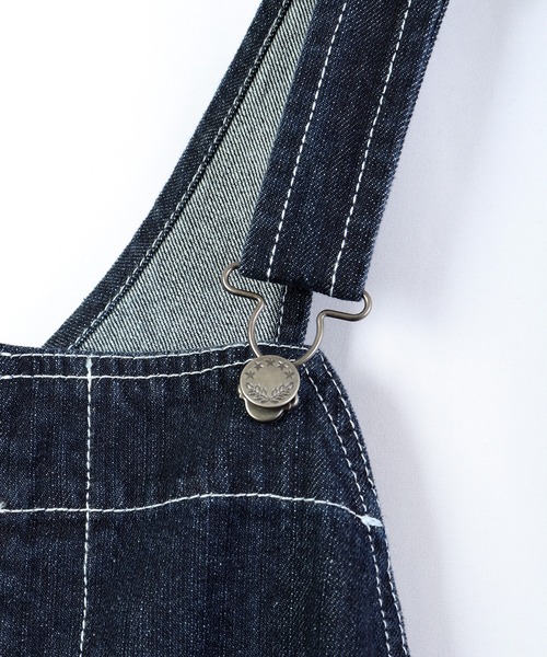 FREE GATE(フリーゲート)の「FREE GATE スラブデニム フロントジップ ワイドシルエット オーバーオール サロペット(サロペット/オーバーオール・メンズ・ネイビー/ブルー/ストライプ・SS/S/M/XL/L)」の8枚目の写真