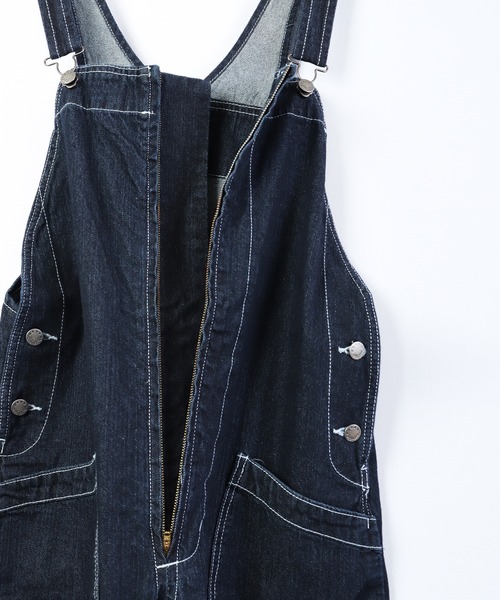 FREE GATE(フリーゲート)の「FREE GATE スラブデニム フロントジップ ワイドシルエット オーバーオール サロペット(サロペット/オーバーオール・メンズ・ネイビー/ブルー/ストライプ・SS/S/M/XL/L)」の10枚目の写真
