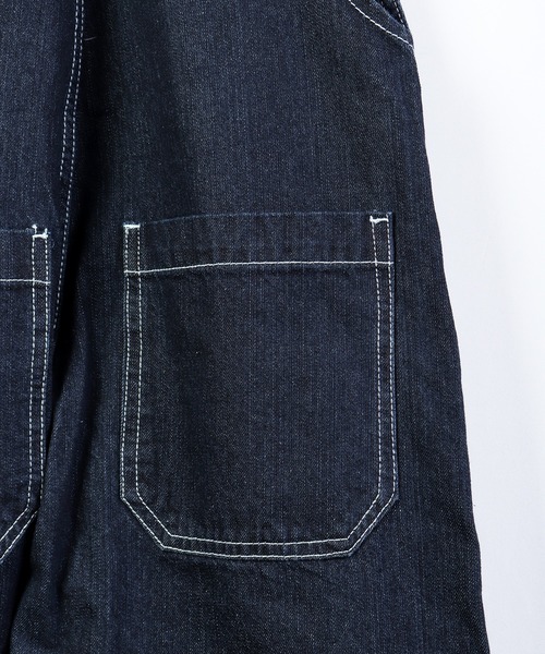 FREE GATE(フリーゲート)の「FREE GATE スラブデニム フロントジップ ワイドシルエット オーバーオール サロペット(サロペット/オーバーオール・メンズ・ネイビー/ブルー/ストライプ・SS/S/M/XL/L)」の13枚目の写真