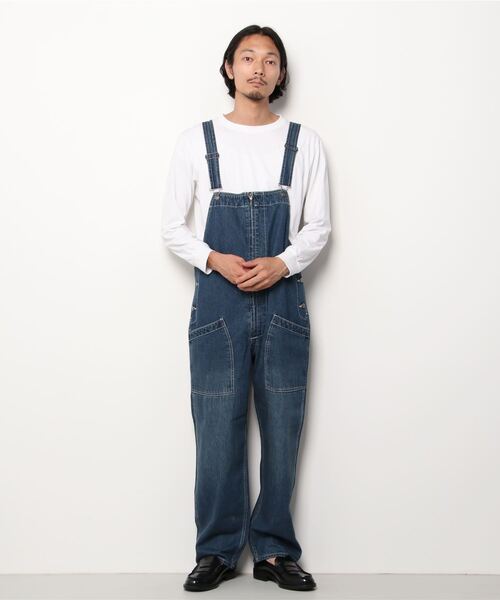 FREE GATE(フリーゲート)の「FREE GATE スラブデニム フロントジップ ワイドシルエット オーバーオール サロペット(サロペット/オーバーオール・メンズ・ネイビー/ブルー/ストライプ・SS/S/M/XL/L)」の15枚目の写真
