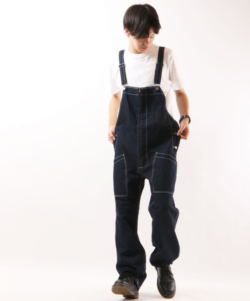 FREE GATE(フリーゲート)の「FREE GATE スラブデニム フロントジップ ワイドシルエット オーバーオール サロペット(サロペット/オーバーオール・メンズ・ネイビー/ブルー/ストライプ・SS/S/M/XL/L)」の22枚目の写真