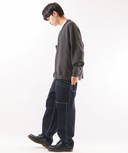 FREE GATE(フリーゲート)の「FREE GATE スラブデニム フロントジップ ワイドシルエット オーバーオール サロペット(サロペット/オーバーオール・メンズ・ネイビー/ブルー/ストライプ・SS/S/M/XL/L)」の20枚目の写真