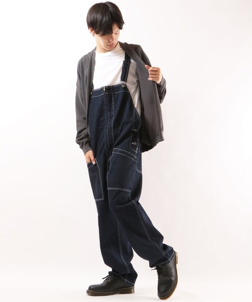 FREE GATE(フリーゲート)の「FREE GATE スラブデニム フロントジップ ワイドシルエット オーバーオール サロペット(サロペット/オーバーオール・メンズ・ネイビー/ブルー/ストライプ・SS/S/M/XL/L)」の19枚目の写真