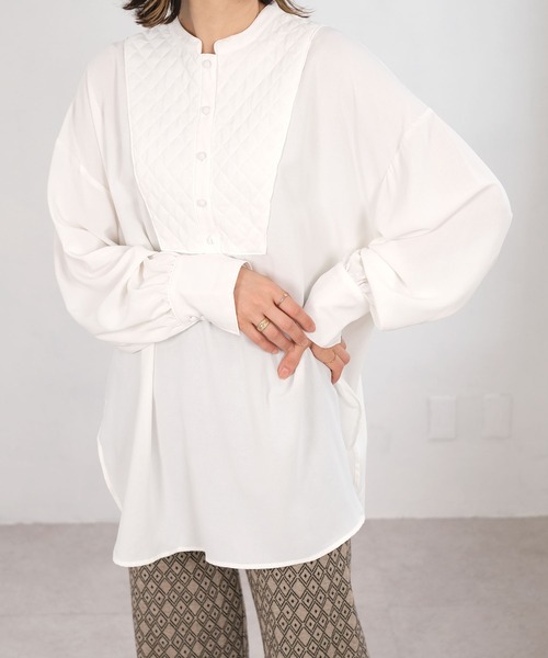 ＡＮＤＪ（アンドジェイ）の「キルティングヨークバンドカラーブザムブラウス（シャツ/ブラウス・レディース・ブラック/オフホワイト・M）」の8枚目の写真