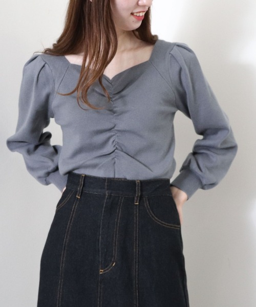 archives（アルシーヴ）の「フロントギャザーニットプルオーバー（ニット/セーター・レディース・オフホワイト/ブルー/グレイッシュベージュ/ブラック/グリーン・MEDIUM）」の13枚目の写真