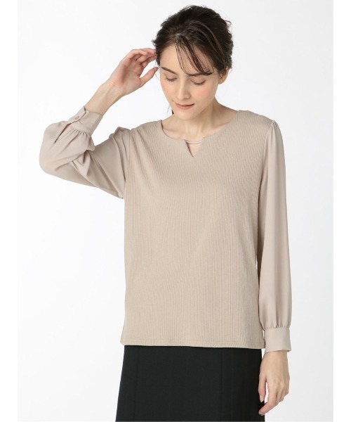 m.f.editorial(エムエフエディトリアル)の「エムエフエディトリアルレディース/m.f.editorial:Women テレコレース ドッキング長袖プルオーバー(Tシャツ/カットソー・レディース・ベージュ/ホワイト・LARGE/MEDIUM)」の1枚目の写真