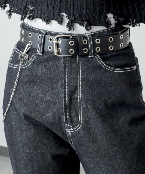 RASVOA(ラスボア)の「ダブルアイレットチェーンベルト(ベルト・レディース・ブラック・FREE)」の2枚目の写真