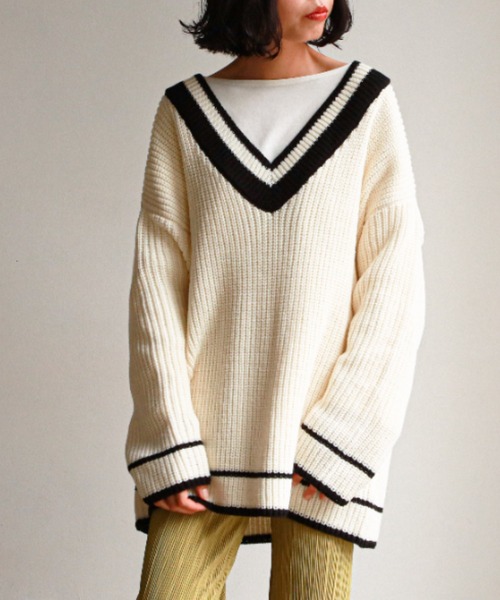 feepur（フェピュール）の「《ウォッシャブル》チルデンVネックオーバーニット（ニット/セーター・レディース・ブラック/オフホワイト/ブルー/グリーン系その他・MEDIUM）」の16枚目の写真