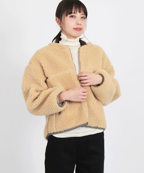 D.M.G.（ドミンゴ）の「[D.M.G / ディーエムジー]　レトロフリースボアブルゾン（ブルゾン・レディース・ブラック/ベージュ・FREE）」の2枚目の写真