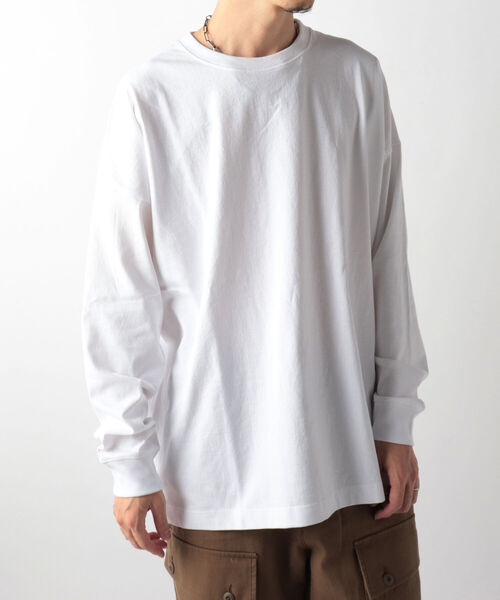 GLOSTER（グロスター）の「【GLOSTER/グロスター】オーバーサイズ ロングスリーブTシャツ ビックシルエット ドロップショルダー クルーネック 無地（Tシャツ/カットソー・メンズ・ホワイト/チャコールグレー/ブルー/ミント・MEDIUM/LARGE）」の2枚目の写真