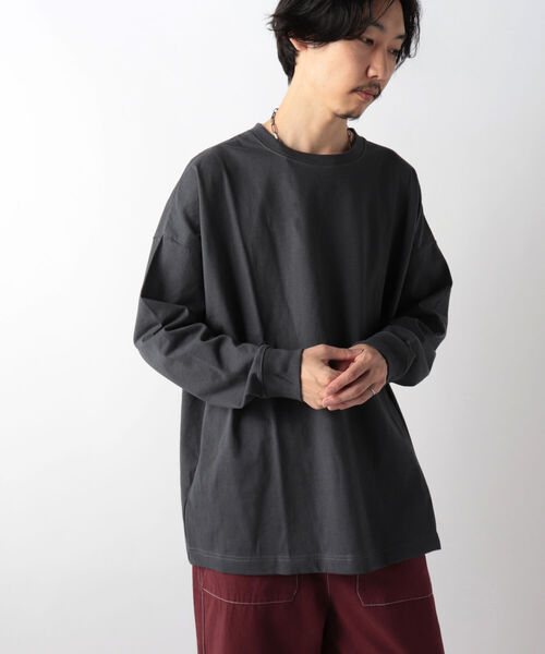 GLOSTER（グロスター）の「【GLOSTER/グロスター】オーバーサイズ ロングスリーブTシャツ ビックシルエット ドロップショルダー クルーネック 無地（Tシャツ/カットソー・メンズ・ホワイト/チャコールグレー/ブルー/ミント・MEDIUM/LARGE）」の3枚目の写真