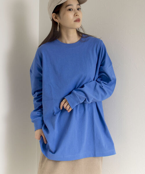 GLOSTER（グロスター）の「【GLOSTER/グロスター】オーバーサイズ ロングスリーブTシャツ ビックシルエット ドロップショルダー クルーネック 無地（Tシャツ/カットソー・メンズ・ホワイト/チャコールグレー/ブルー/ミント・MEDIUM/LARGE）」の4枚目の写真