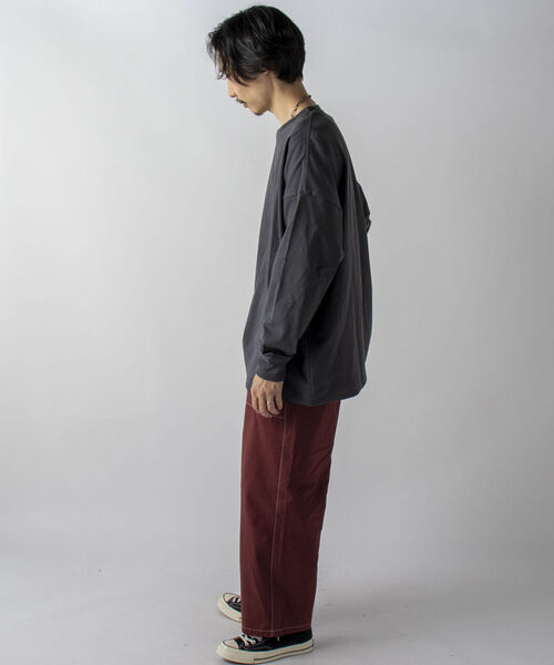 GLOSTER（グロスター）の「【GLOSTER/グロスター】オーバーサイズ ロングスリーブTシャツ ビックシルエット ドロップショルダー クルーネック 無地（Tシャツ/カットソー・メンズ・ホワイト/チャコールグレー/ブルー/ミント・MEDIUM/LARGE）」の5枚目の写真