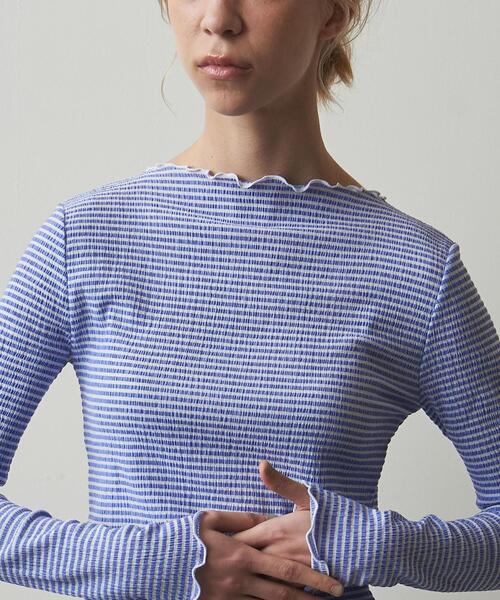 Steven Alan(スティーブンアラン)の「<Steven Alan>CRAPE BORDER PULLOVER/カットソー(Tシャツ/カットソー・レディース・ライトブルー/ブラウン・FREE)」の3枚目の写真