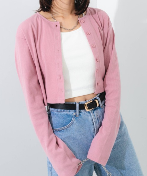 nemne store（ネンネストア）の「【2点セット】カップ付きキャミ＋コンパクトカラーカーディガン（カーディガン/ボレロ・レディース・パープル/ピンク/オレンジ/グリーン/クリーム・フリー）」の4枚目の写真