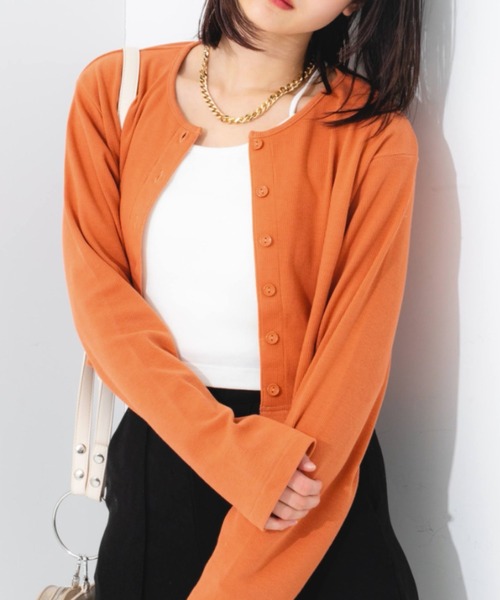 nemne store（ネンネストア）の「【2点セット】カップ付きキャミ＋コンパクトカラーカーディガン（カーディガン/ボレロ・レディース・パープル/ピンク/オレンジ/グリーン/クリーム・フリー）」の5枚目の写真