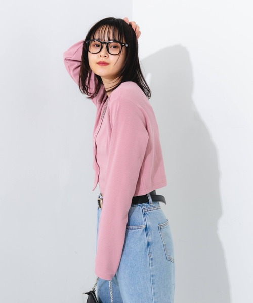 nemne store（ネンネストア）の「【2点セット】カップ付きキャミ＋コンパクトカラーカーディガン（カーディガン/ボレロ・レディース・パープル/ピンク/オレンジ/グリーン/クリーム・フリー）」の9枚目の写真